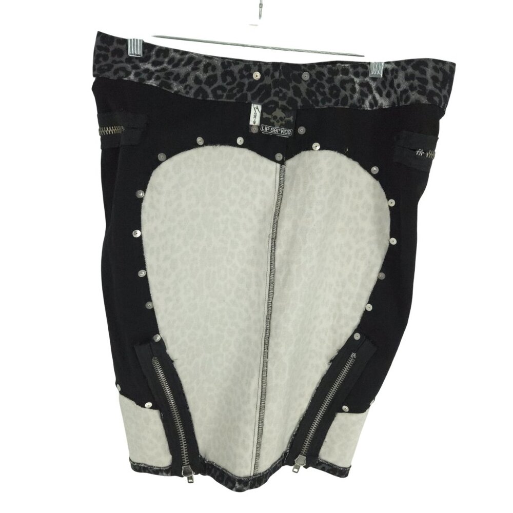 Lip Service Pencil Skirt Punk Grunge Mob wife Animal Print Chains Zippers Y2K L - Picture 12 of 16